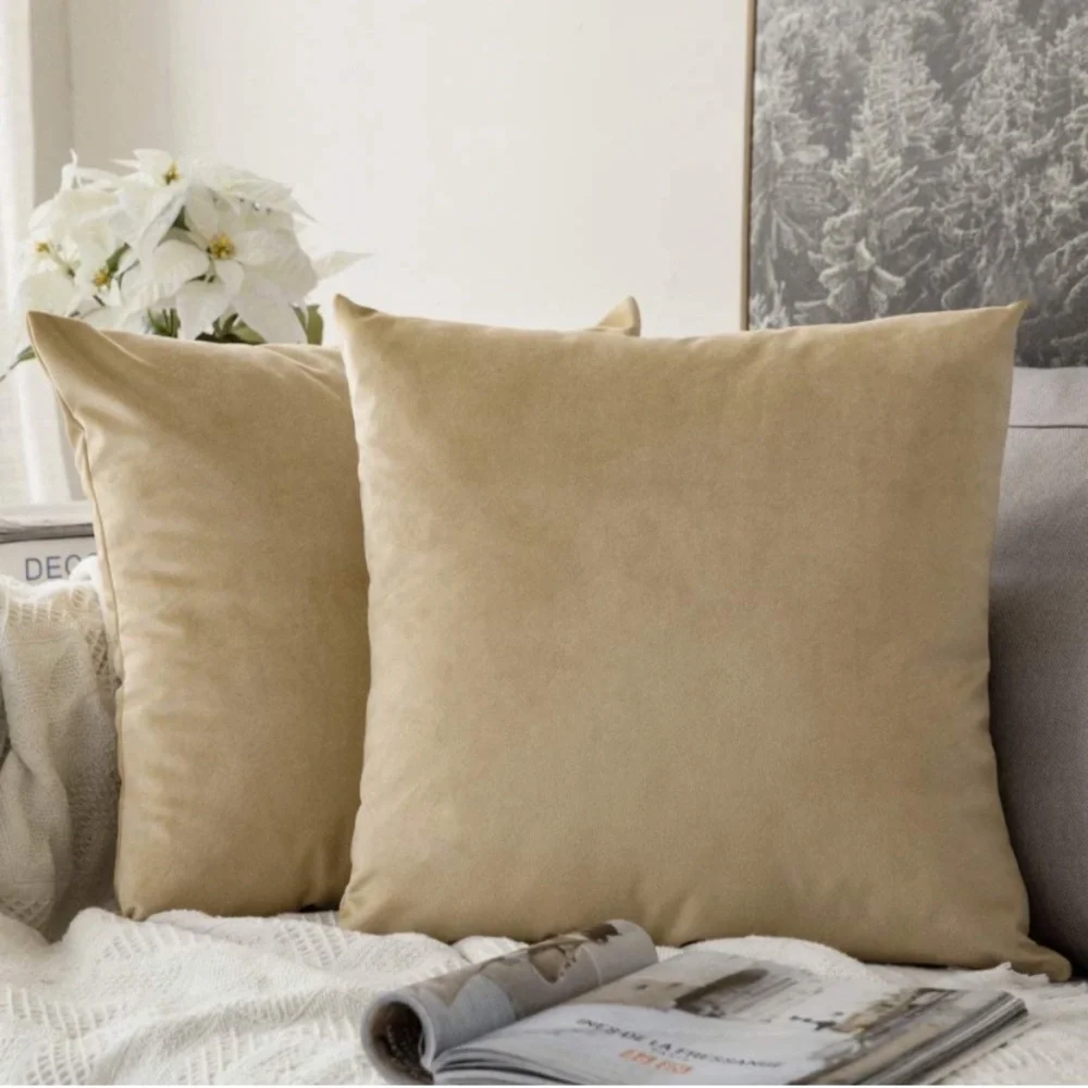 Luxury Home | Elegant Chic Golden Khaki Soft Velvet Throw Pillow Covers